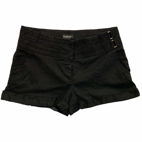 bebe Pants - Bebe LInen Trouser Shorts Cuffed Gold Accents